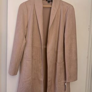 Suede jacket light pink, mauve.never worn. Beautiful long to the top of knee.